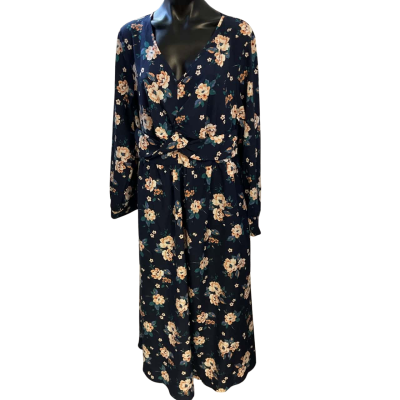 Bloomchic Womens  Size 12 Floral Dress Cream / Navy Blue / Peach / Teal 