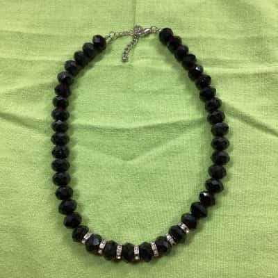  Womens Beaded Necklace Black  and rhinestonesmeasures 52 linear cm