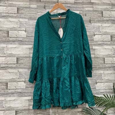 Leona Edmiston Womens  Size 16 Midi Dress Green / Silver 