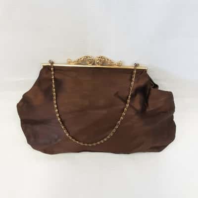  Womens Brown Vintage Style Small Satin Finish Clutch Purse With Goldtone Details 
