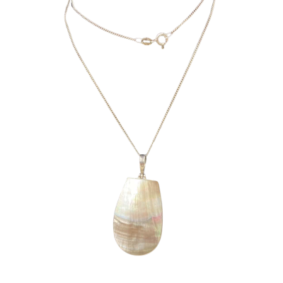  Womens Stirling silver abalone shell pendant and chain 30cm drop Necklace 