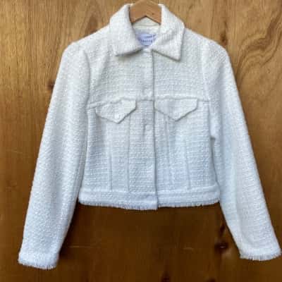 Tokito White Textured Cropped Jacket Size 8