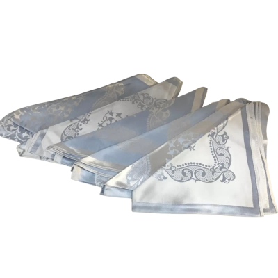 Vintage Steel Blue Patterned Napkins Rayon Approx 47 x 53 Made in Ireland