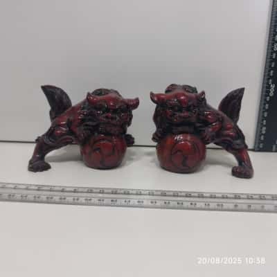 2x Red Fu Foo Dogs Pair As Is 