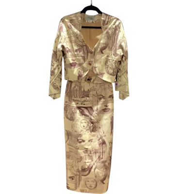 Stunning VINTAGE Chelo Womens  Jacket With Pencil Maxi Skirt Size 10 Beige / Brown 