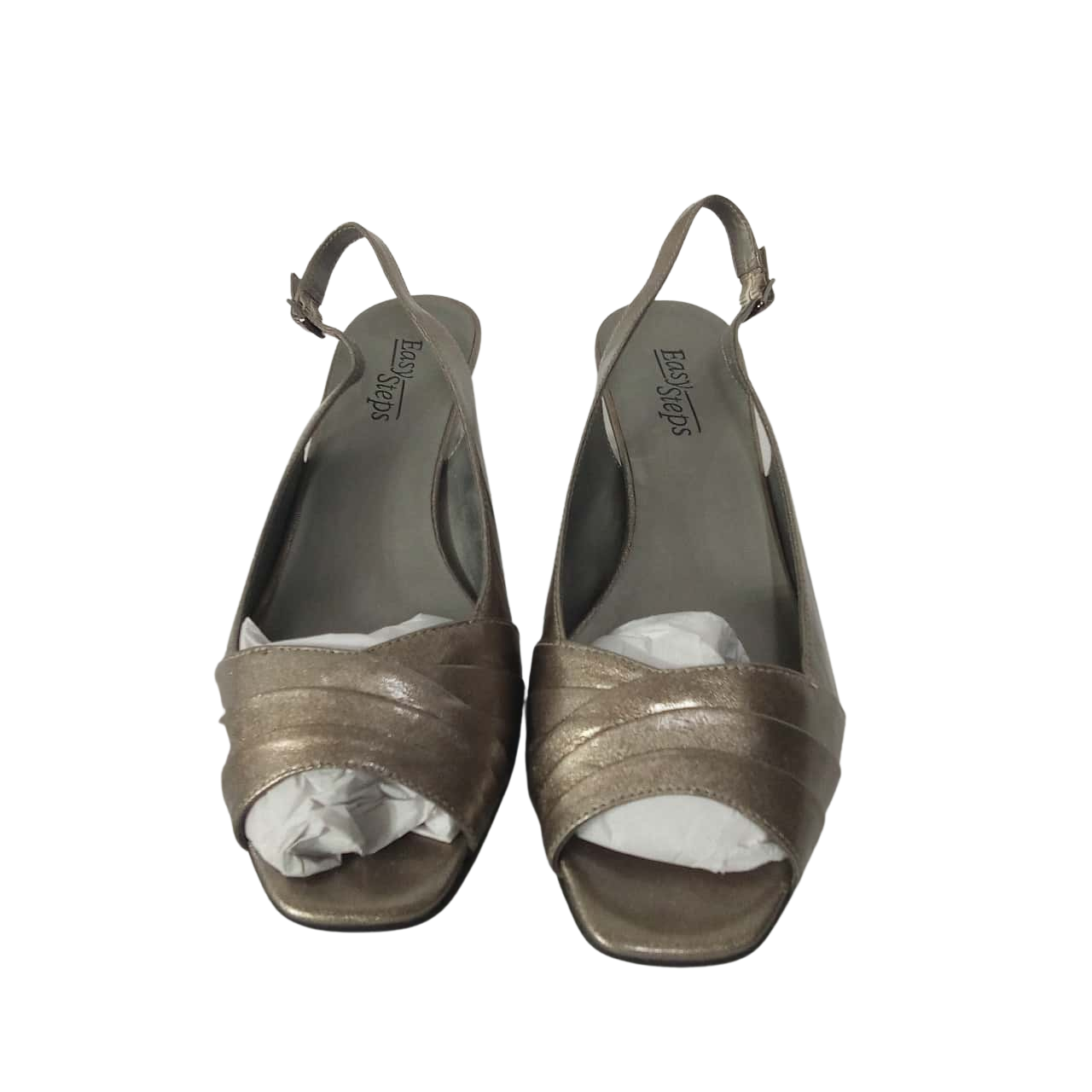 Easy Steps Ladies Gold Low Wedge Sling Back Open Toe Shoes Size 8 ½ NWOT