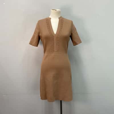 Forever New Womens  Size 8 Stretch Ribbed Dress Brown 
