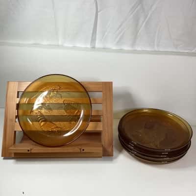 Vintage lobster Pressed glass Plates. Set of 6