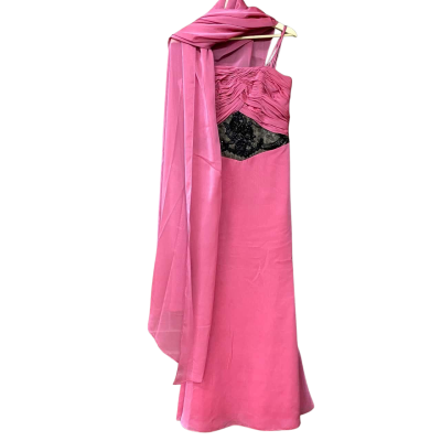 Sybille Deville Womens Black Beaded Embellishment/Pink Formal Dress