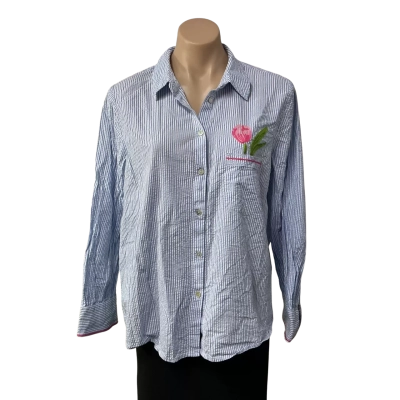 Blue Illusion Womens Size L Blue / White Striped Seersucker Long Sleeve Shirt