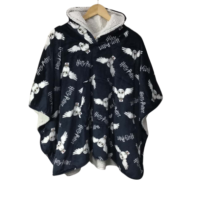 Wizarding World Womens Size S Navy Blue / White Harry Potter Hedwig Oversized Fleece Hooded Blanket