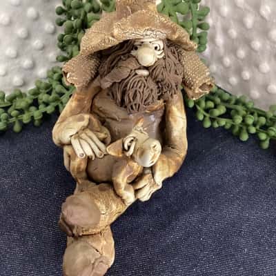 Swagman Resting Ceramic Sculpture - Hand made Australia Art Pottery Figure 