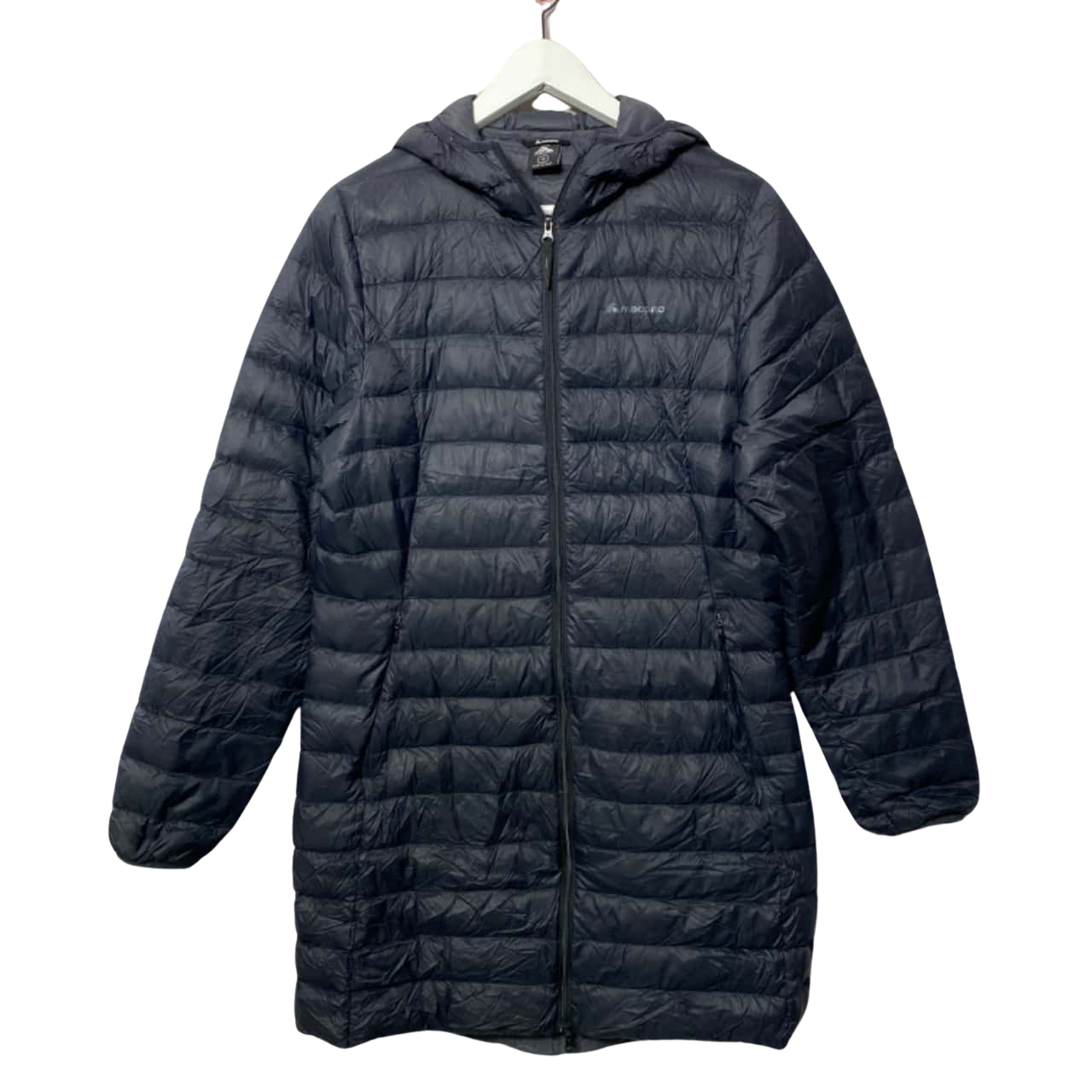 Women’s Macpac Size 12 Black Ultra Light Long Hooded Puffer Jacket