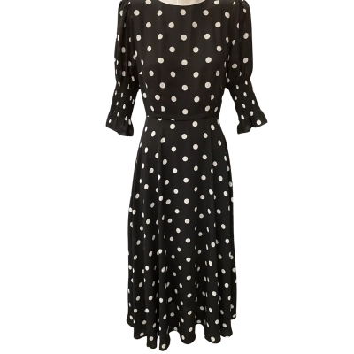 Review Womens  Size 6 Midi Dress Black  / Polka Dot / White 
