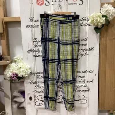 River Island Brand! NWOT ELASTICATED TAPERED CUFFED JOGGER! MULTI STRIPED PATTERNED PANT! Womens  Size 12 Casual Pants Blue / Mustard / Pattern / Striped / White 