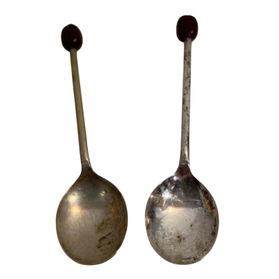 Set of 2 Vintage Sterling Silver Bean Teaspoons 