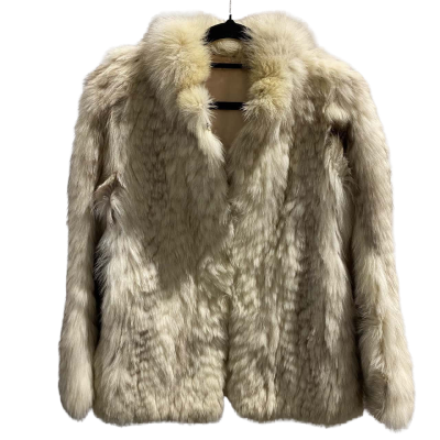  Vintage Womens  Size 8 Short Fur Coat Cream With Dark Shades