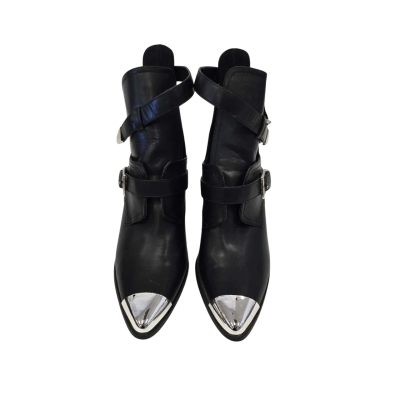  Womens  Size 8 Black with Silver Toe Boots