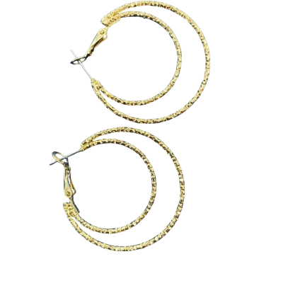  Womens gold plated double hoop Earrings 4cm drop