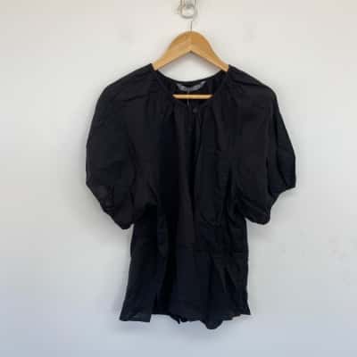 Katies Black Button Front Peasant Short Sleeve Top Size 12 