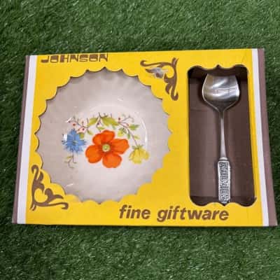 Vintage Johnson Of Australia Porcelain Retro Plate & Spoon Set (Boxed)
