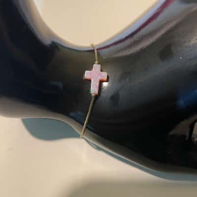 925 Marked Womens Bracelet with Pink Cross Charm 
