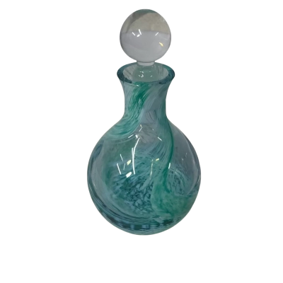 Turquoise / Blue Swirl Pattern Hand-blown Art Glass Perfume Bottle with Stopper