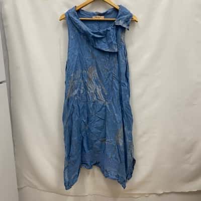 Wednesday Lulu Made In Italy Women's 100% Linen Dress With Pockets Size M-L Blue 