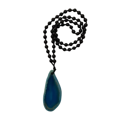  Womens Necklace Teardrop-shaped Blue Agate slice pendant.