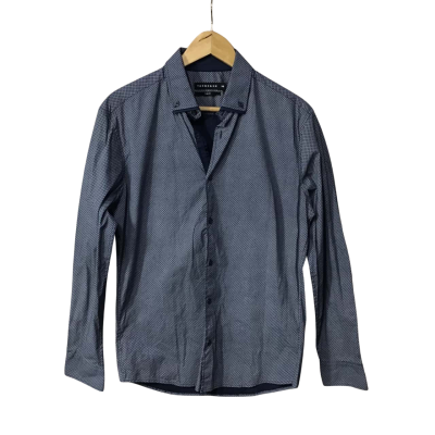 Tarocash Mens Size M Navy Blue / White Pattern Slim Fit Long Sleeve Shirt
