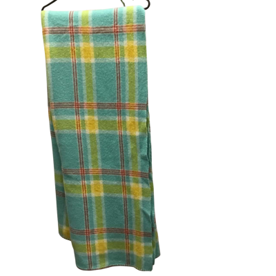 Vintage Waverley 100% Pure  Lambs Wool Blanket Green Checked 
