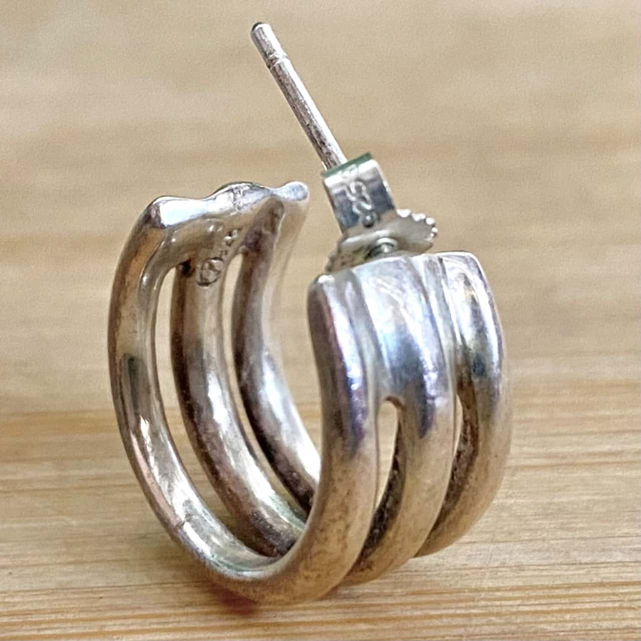 Sterling Silver Triple Loop Earrings (Stamped 925)(s)