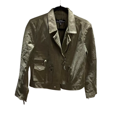 Just Jeans Womens  Size 14 Biker Leather Jacket Grey / Olive 