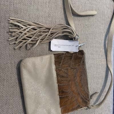  Desti Saint Leather Crossbody Bag – Gold & Hair-On Leather – NEW