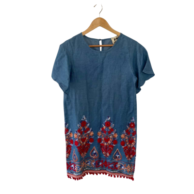 Jaase Blue Jeans Look Floral Short SLeeve Mini Dress Size S 