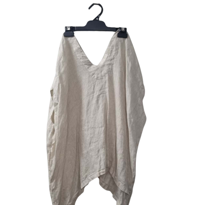 CP Shades Women's Size L 100% Linen Short Sleeve Top in Beige 