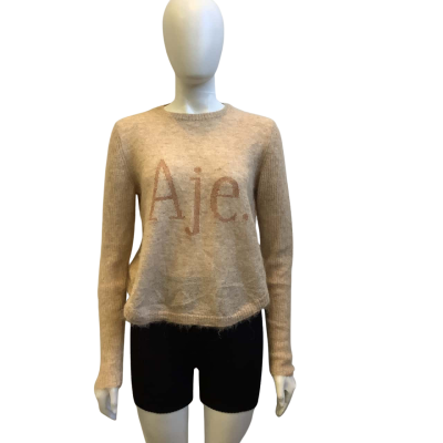 AJE Womens  Size M Script Print Alpaca Blend Jumper Beige