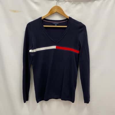 Tommy Hilfiger Women's Size S V-Neck Jumper Navy Blue 