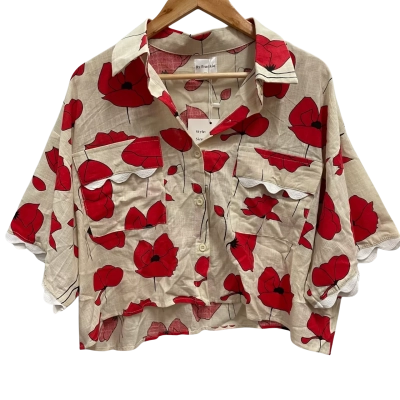  By Frankie Poppy Short Set Red/Beige Cropped Shirt Size XL