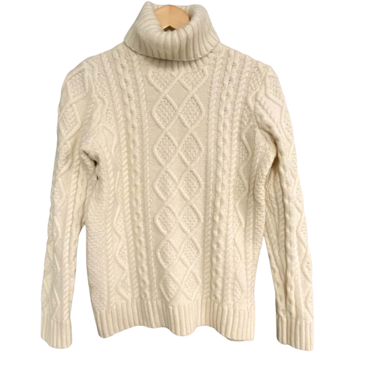 Woolovers Womens Size M Wool Polo Neck Jumper Cream (s)