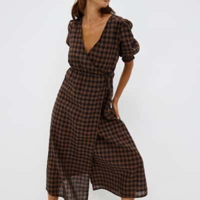 AERE Womens  Size 10 Wrap Dress Checked 
