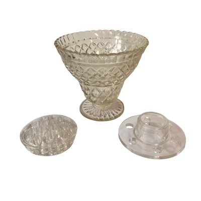 Vintage Pressed Glass Flower Vase with 2 Removable Flower Frog Inserts