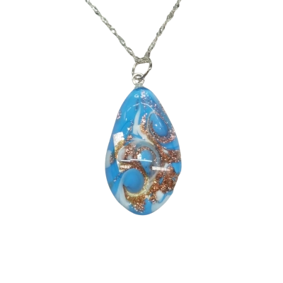 Women's Blue and Gold Murano Glass Necklace