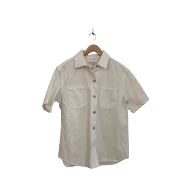 Atmos&Here Womens  Size 8 Snap Button Up Top / Short Sleeve Top Off White 