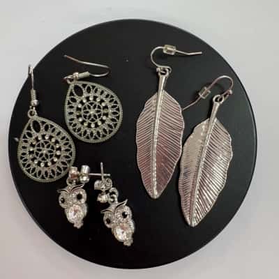  Trio Silver Tone Boho Collection Earrings 
