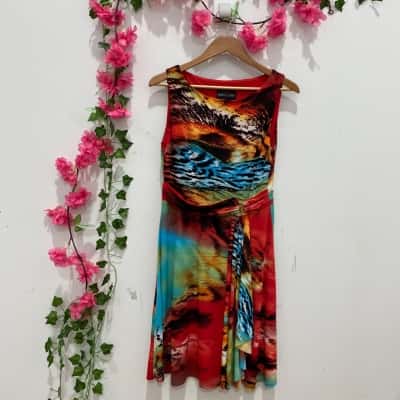 Frank Lyman Womens Summer Sunset Sleeveless Dress Size 8 Burnt Orange / Multicoloured 