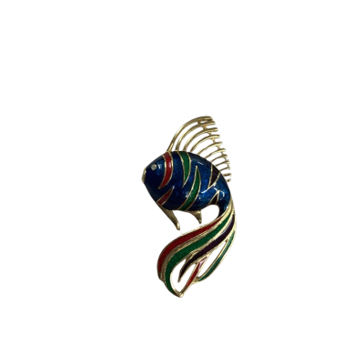 Vintage Multicolour Enamel Angel Fish Brooch