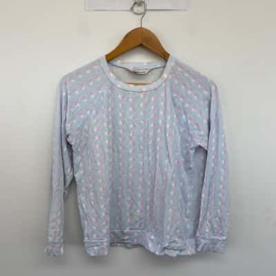 Peter Alexander Light Blue Heart Print Long SLeeve PJ Top Size XS 