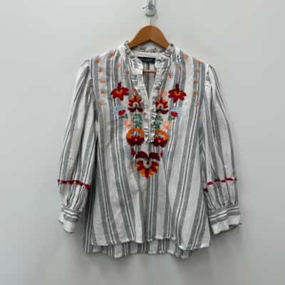 PIOMBO 100% Cotton Floral Top - Size M 