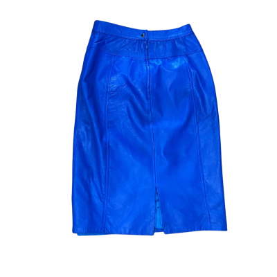 Vintage 80s High Waisted Electric Blue Leather Skirt Size 8